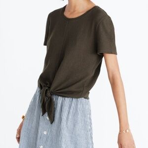 Madewell Texture & Thread Modern Tie-front Top in Foliage Green Casual Women's S
